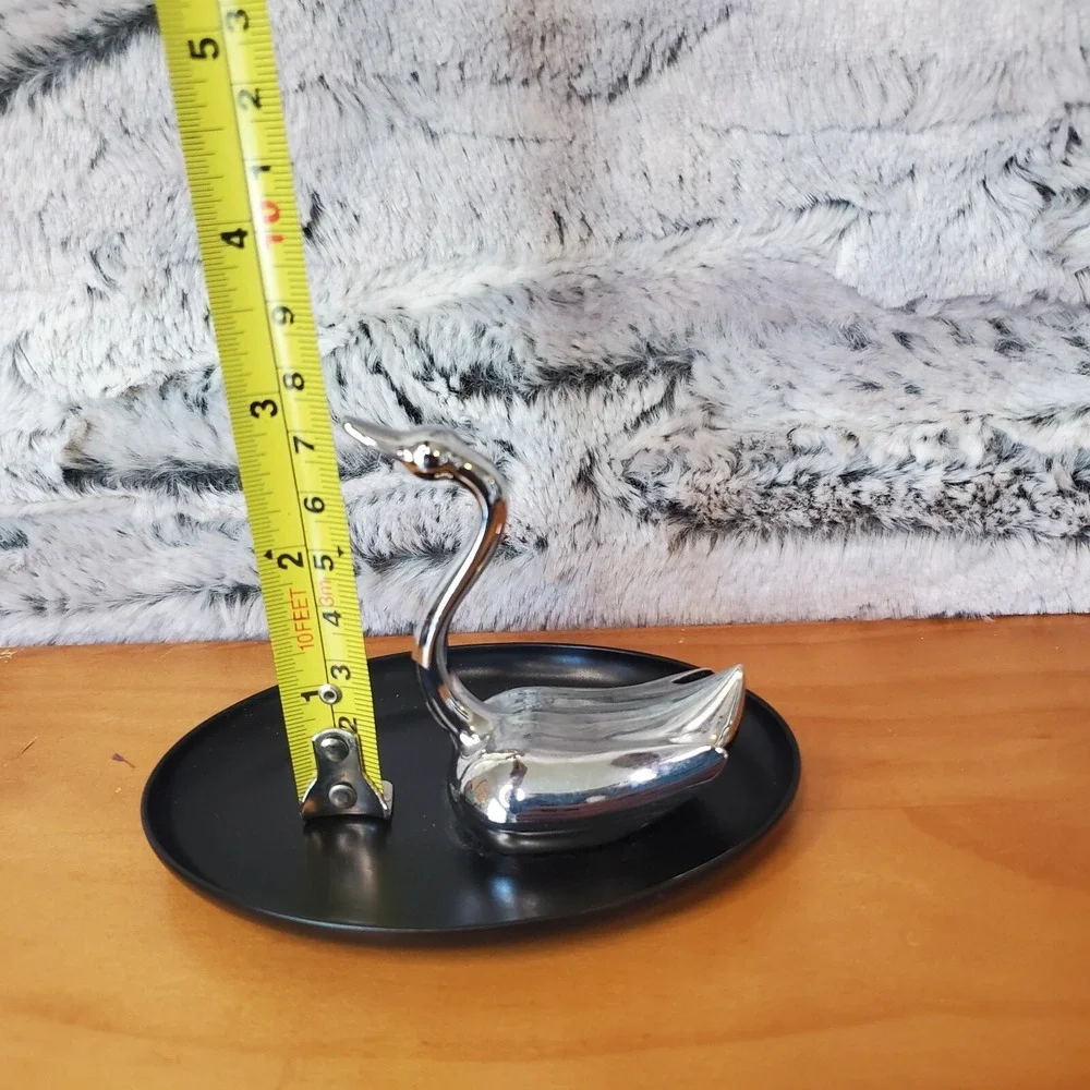 Ring Holder Jewelry Tray Chrome Swan Bird  Black Base w-Rim Umbra Design Group